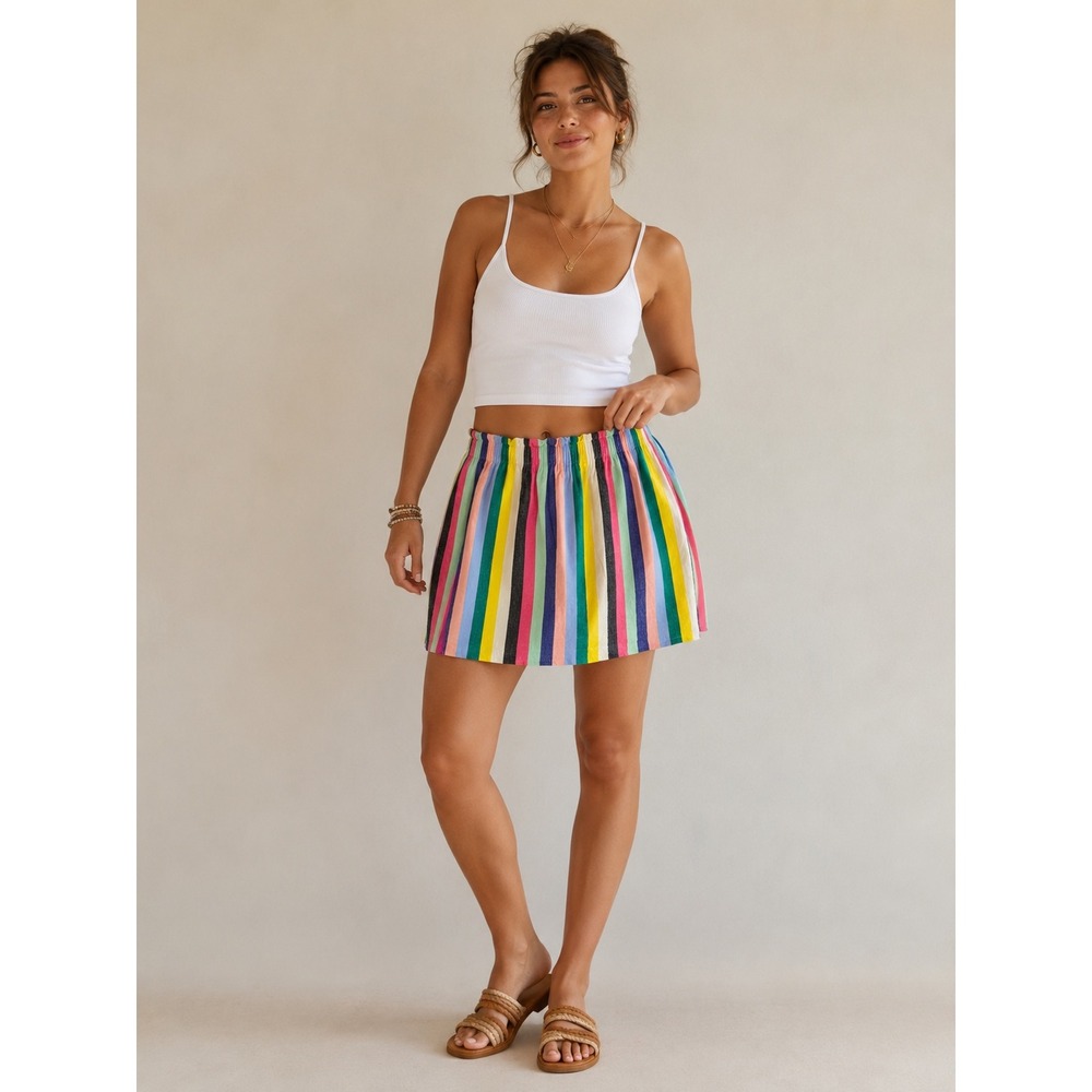 J.Crew Womens Multi Color Striped Linen Cotton Mini‎ Skirt Size 2